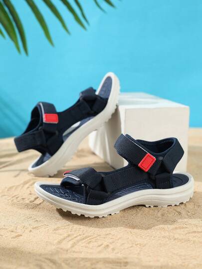 男婴纯色运动凉鞋，可调节钩环设计，方便穿脱，防滑耐用鞋底，适合日常、沙滩、度假穿着，春夏季