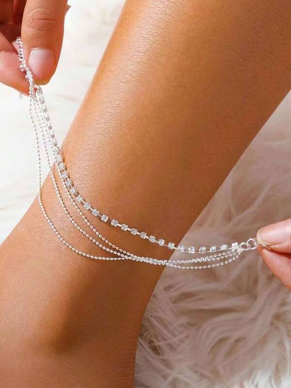 1pc Stylish Luxury Tassel Multi-Layer Pearl Chain Anklet For Beach Party Wear