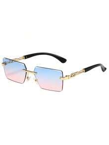 1 Pair Men's Classic Rectangular Rimless Luxury Fashion Eyeglasses, Suitable For Daily Life And Outdoor Travel Accessories Back To School Fashionable Preppy School Look - Gold - View 14