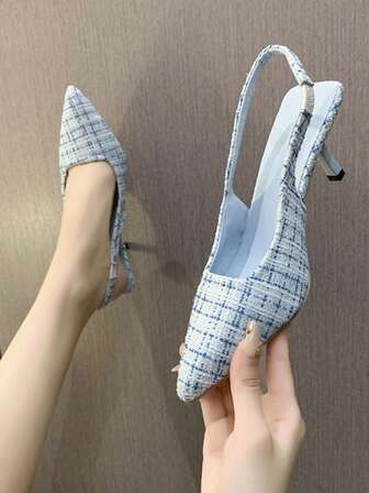 Women's High Heel Slip-On Shoes, Pointed Toe Ankle Strap Shallow Heel Back Open High Heels