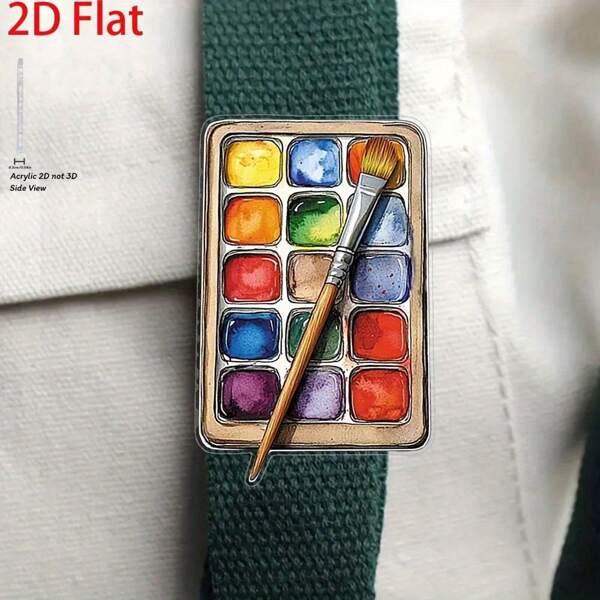 2D Acryl Aquarell Palette & Pinsel Design Anstecknadel - Bunt gemischtes Kunst Accessoire, passend für Pullover, Schal, Jacke - kompakt 30x20x3mm Rucksack für die Schule