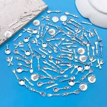 Mix 100 Pieces Of Alloy Antique Silver Tableware Charms Series Pendants Accessories, Suitable For DIY Necklace, Earring, Keychain Jewelry Making Fashion Accessories.