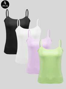 4pcs/Set Plain Comfortable Camisole Tank Tops