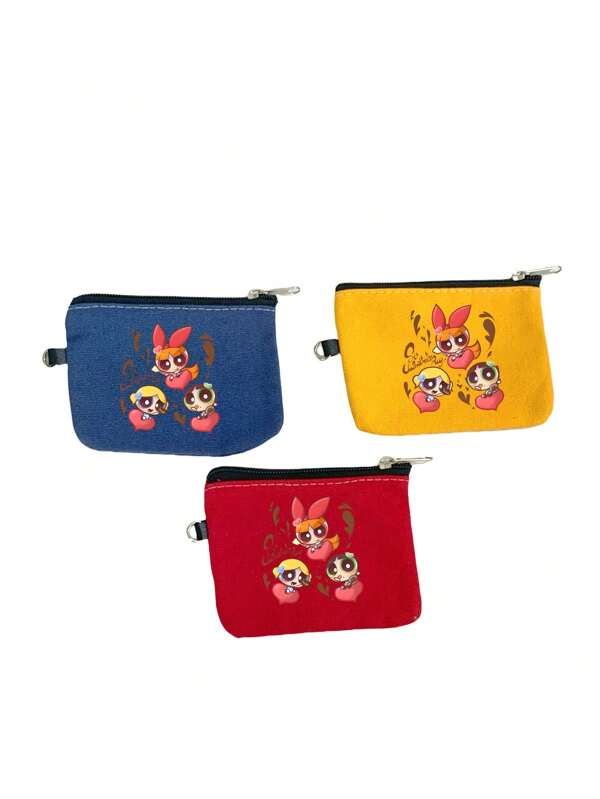 THE POWERPUFF GIRLS Multicolor Mini Coin Purse Card Holder Key Pouch Zipper Coin Wallet Cute Cartoon Policewoman Lipstick Storage Bag For Women Money Wallet Mini Wallet Purse Wallet Travel Wallet