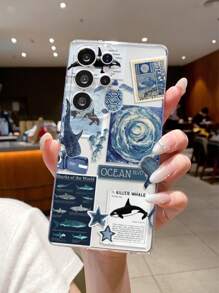 1 Stück Öl-Malerei Haifisch Design Transparente TPU Weiche Handyhülle, präzise Aussparungen für Kameraschutz, kompatibel mit Samsung, Nothing, Pixel, INFINIX, Xiaomi Redmi
