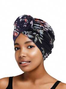 1件装女士编织弹力帽，头巾帽，头饰，柔软针织帽，适合日常佩戴，可作睡帽。 - 印花款 - 查看 4