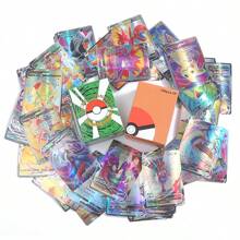 pokemon 100 pièces/boîte Figurines d'anime TOMY, cartes éclair en anglais et en français V MAX P-Oke-Mon, jeu de collection de cartes, 25 cartes aléatoires, boîte de collection de cartes de super bataille premium TCG (séries V Vmax, cartes rares GX), cadeau pour fans d'anime, carte de transaction pour fête, collection de cartes de trésor de jeu, fournitures scolaires, rentrée scolaire