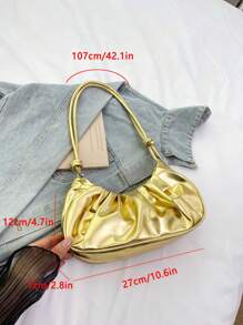 Bolso de mano de mujer de color sólido con pliegues dorados en forma de nube de estilo PU, simple y dulce. Bolso de hombro, bolso cruzado. Adecuado para compras, monedero, estudiantes, mujeres jóvenes, mujeres de oficina. Perfecto para la oficina, la universidad, el trabajo, los negocios, los desplazamientos, las actividades al aire libre, los viajes y los picnics.