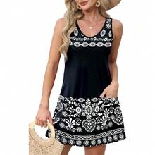 OFEEFAN Womens Summer Dresses 2025 V Neck Sleeveless Sundresses With Pockets Beach Vacation Clothes Floral/Plain - 花卉 44 - 查看 2