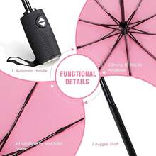 Paraguas Plegable Automático Grande - Paraguas de Viaje Compacto, Resistente al Viento, Secado Rápido con 10 Costillas para Hombres y Mujeres - rosa - Ver 4