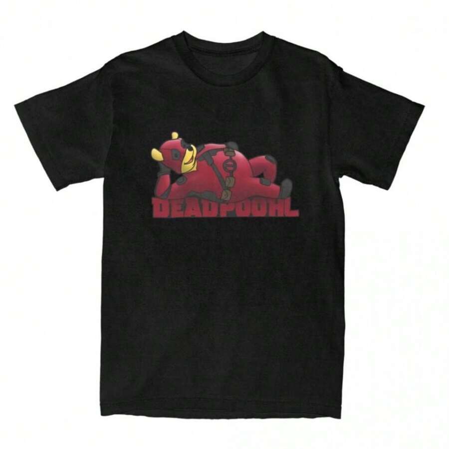 COOL SUMMER Men's Winnies The Pooh DeadPool Parody T-Shirt Cotton Clothing Summer Y2K T-Shirt O Neck Hipster Loose Tee Shirt Big Size 5XL 6XL - Black - View 1