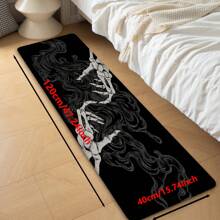 1pc Halloween Skull Pattern Printed Non-Slip Linen Kitchen Rug, Bathroom Mat, Doormat, Home Decor, Halloween Decoration, Halloween Gift, 3D Printed Rectangular, Suitable For Living Room, Bedroom, Hallway, Bathroom, Laundry Room - Polyester Carpet, Indoor & Outdoor Use