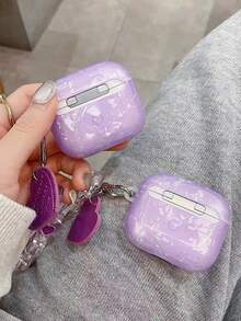 全新贝壳纹 Airpod Pro/3rd Gen 保护壳，紫色贝壳纹 Airpod 保护壳 + 心形吊坠带套装 - 帶掛繩 - 查看 1