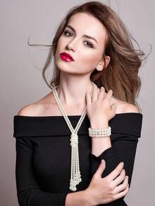 Glenmal Pearl Rhinestone Jewelry Set For Women Pearl Necklace Bracelet Earrings For Wedding Birthday Bridal Shower Tea Party - Vintage Style - View 7