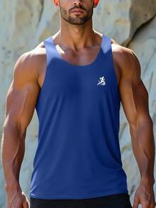 男士轻质速干无袖背心，适合训练和日常穿着 - 寶藍色 - 查看 1