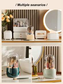 1 pieza Balde de almacenamiento de cosméticos transparente, organizador de cepillos de maquillaje con rotación de 360°, contenedor para lápices de cejas y barril para brochas de sombra de ojos