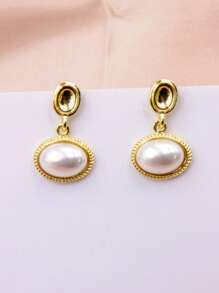 1 Pair Luxury Vintage Oval Shaped Earrings, Suitable For Daily Wear