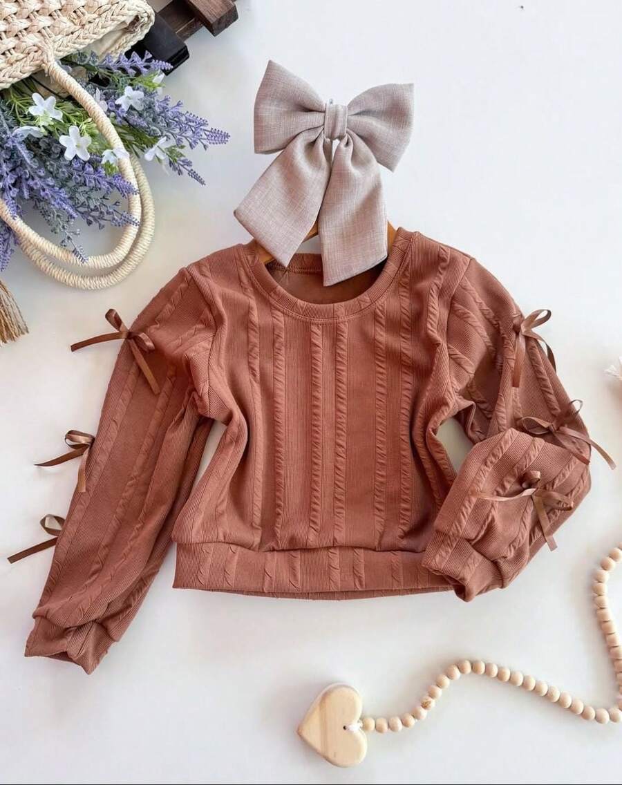 Children's Blouse With Bows On The Sleeves For Girls - Màu nâu Sô-cô-la - Xem 1