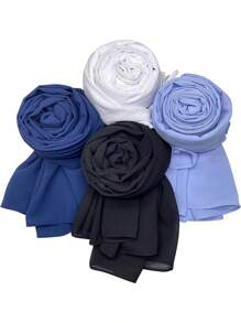 Set de 4 piezas de chales de gasa lisos, pañuelos de cabeza musulmanes, turbantes, hiyabs casuales para exteriores, chales transpirables, set de bufandas