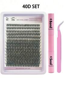 30/40/50/60/80/100D 8-16 mm D Curl Kit de extensión de pestañas con unión de pestañas y pegamento de sellado, grupos de pestañas, herramientas de maquillaje, kit de extensión de pestañas DIY para pegar pestañas,pestañas pestans extensiones de pestañas