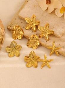 1 Pair Fashionable Unique Elegant Stainless Steel Starfish & Floral Design Stud Earrings For Women, Suitable For Daily Wear, Parties, Gatherings, Gift For Valentine's Day, Mother's Day