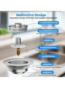 3-In-1 Stainless Steel Kitchen Sink Drain Strainer, Stopper & Odor Filter - Fit For US Standard 1/2 Inch Drains, Anti-Clogging Design With Multiple Compartments For Efficient Drainage, Kitchen Sink Accessory | Modern Sink Design | Highquality Steel