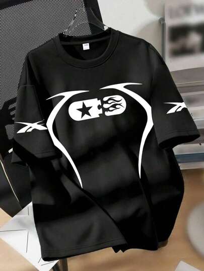 Camiseta de niño adolescente con estampado de llamas y estrella, camiseta suelta de manga corta y suave, ropa deportiva casual de verano, tops para niños