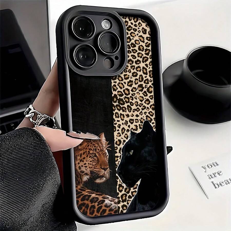 1 pieza Funda de teléfono con diseño de estampado de ojo de leopardo en mosaico, estilo animal feroz, compatible con iPhone 16 Pro Max, 15, 14 Plus, 13, 12, 11 y series, resistente al agua, a los golpes y a los arañazos - Multicolor - Ver 1