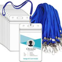 ﻿ 1/10/12pcs Clear Plastic Horizontal Name Tags Badge ID Card Holders And 30Pcs Black Flat Neck Lanyards With Swivel Hook,School Supplies,Back To School