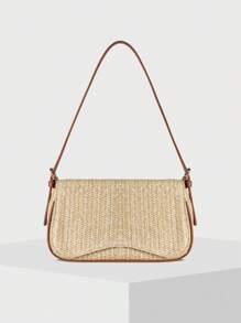 Bolso de hombro tejido, tipo hobo de paja con solapa, estilo bohemio para mujer para uso diario, vacaciones y combinar con atuendos