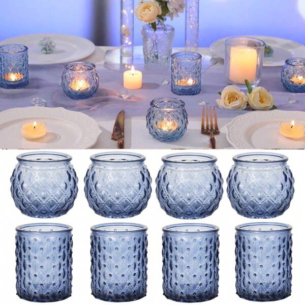 6/12Pcs Blue Votive Candle Holders Glass Candlestick For Party Decoration Tea Lights Candle Holders For Wedding Home Table Decor