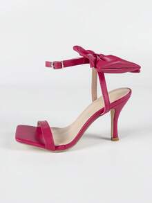 Women's High Heel Sandals, Fuchsia Square Toe Shoes, Fine Heel, Strap, Bowknot Decor, Fashionable Elegant Ladies' Shoes, Sexy And Charming For Parties, Prom, Events - Hot Pink - View 6