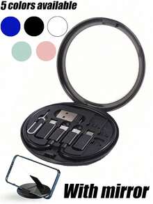 طقم كابل بيانات متعدد الوظائف مع صندوق تخزين الشحن، شحن سريع 60 واط، يمكن استخدامه كحامل لموديل الهاتف المحمول، طقم كابل شحن محمول بسيط، محول USB Lightning، طقم محول، ضروريات غرفة السكن الجامعي - متعدد الألوان - مشاهدة 5