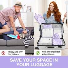 8 Set Travel Essentials, Suitcase Organizer Bags, Packing Cubes, Storage Bag, Travel Organizer Bags, Vacation Essentials, Travel Accessories, Cruise Essentials, Beach Essentials, Purse Essentials, School Supplies, Suitable For Organization And Storage - 紫色大理石 - 查看 7