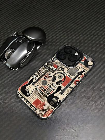 1pc Rock Music Element Pattern Phone Case, Shockproof Creative Matte Frosted Phone Cover, Holiday Gift For Kids, Compatible With IPhone 7/8/X/XS/XR/11/12/13/14/15/16 Pro Max, A33(5G)/A32(4G)/A52(5G 4G)/S20FE/S21FE/A14(4G 5G)/S23/S23 PLUS/S23 ULTRA/S23 FE/A55 5G/S24/S24 PLUS/S24 ULTRA/A05/A05s, Fashionable And Durable Design Waterproof Anti-Fall Scratch Resistant