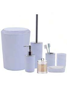 2024新款设计，7件套豪华浴室配件套装，包含皂液器、皂碟、马桶刷架、牙刷架、棉签盒、漱口杯，圣诞节礼物套装、生日礼物套装、乔迁礼物套装、节日礼物套装（白色、黑色和灰色），家居浴室装饰、秋季装饰、返校礼物 - 彩色 - 查看 14