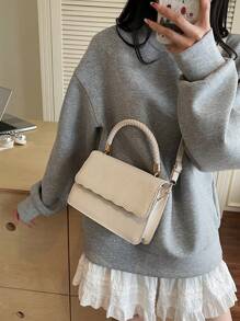 Bolso cuadrado cruzado de hombro de gran capacidad, unicolor, de estilo minimalista y moderno para mujer