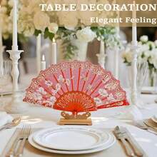 10 Pack Folding Fans – Handheld Spanish Style Fans,Bulk Hand Fans For Wedding, Tea Party, Dance, Church,Performance, Home Decorations, Festival, Gift,Red - 紅色 - 查看 2