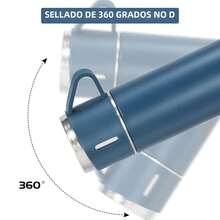 Termos de acero inoxidable, termo a prueba de fugas, botella de agua sin BPA, termo de 500 ml con taza y asa, termo para café y té, botella para bicicleta(Azul) - Azul - Ver 5