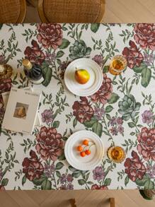 1pc Retro Floral Pattern Tablecloth, Multiple Sizes Available