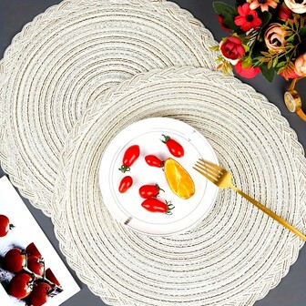 4 piezas Posavasos redondos tejidos nórdicos antideslizantes - Accesorios de cocina, salvamanteles de mesa de comedor, servilleta para mesa, fiesta - Solo lavar a mano, material de viscosa, forma redonda, tejido de punto