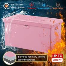 Storage Ottoman Bench,Fireproof Folding Bench With Lock,30 Inches Fire&Water Resistant Storage Chest Foot Rest Stool Leather Bedroom Ottoman Safe For Documents,Valuables, Pink - 玫紅色 - 查看 6