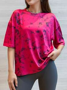 Áo thun nữ dáng rộng, cổ tròn, tay ngắn, kiểu dáng thoải mái, năng động, phong cách thường ngày, xu hướng Y2K 2024, áo thun cơ bản cho mùa hè và kỳ nghỉ. - Màu Hồng Tươi - Xem 2