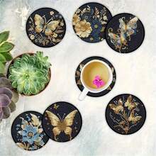 全新DIY钻石画套装，全钻水晶钻石画杯垫，蝴蝶图案，8件/套，适合送礼