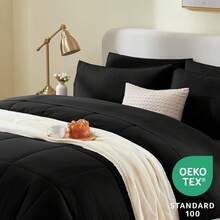 Twin Comforter Set Black 5 Pieces Bed In A Bag Set Black For Teen Boys And Girls Bed Set Kids Twin With All Season Bedding Quilted Comforter, Flat Sheet, Fitted Sheet, Pillowcases - 黑與白 - 查看 5