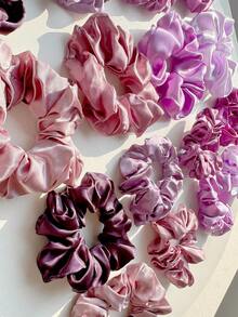 Set de 16 scrunchies (coleteros) de color púrpura, de estilo elegante europeo y estadounidense, de corte sencillo, adecuados para citas, elásticos holográficos para mujer