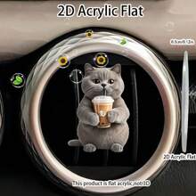 1 pezzo Ornamento piatto 2D in acrilico con disegno carino di un gattino rosa, molletta per presa d'aria, 1 confezione di fogli profumati, accessori per la decorazione dell'auto, deodorante auto, per portare un aroma fresco, compagno ideale!