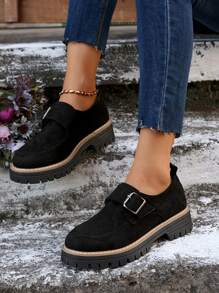 Niche Thick-Soled Mary Jane Flats, Round Toe Slip-On Leather Loafers For Women, Plus Size, Spring/Autumn New Fashion Versatile Oxfords