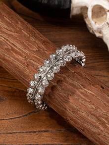 1 pieza Brazalete de puño elástico con concha de cabeza de vaca decorada con piedra de turquesa azul, joyería de estilo vaquero para mujer