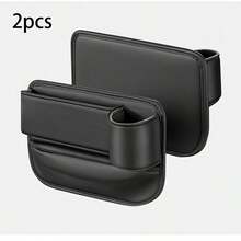 2 件可调节皮革汽车座椅侧缝填充储物盒带杯架，多功能汽车内饰储物盒，可放置手机、钥匙、太阳镜、卡片，黑色 - 黑色 - 查看 9